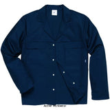 Navy industrial work jacket with white button - Portwest Mayo Basic (C859)