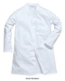 White Portwest Men's Food Industry Coat One Pocket Warehouse Coat- 2202 Catering & Hospitality Active-Workwear Hard wearing durable twill fabric with excellent dye retention, Non shrinking to ensure that this style maintains its shape wash after wash,1 pocket for secure storage, Internal chest pocket, Concealed stud front for easy access