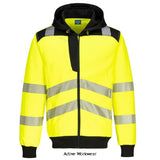 Yellow PW3 Hi Vis Zipped hoody hoodie full zip hooded top Hoodie -PW327 Portwest Active-Workwear This PW3 Hi-Vis Hoodie offers ultimate comfort with a contemporary design, contrast panels and HiVisTex Pro reflective tape for extra visibility. The highly durable fabric has a soft handle for maximum wearer comfort. Packed with functionality, including two side pockets and chest zipped pockets for secure storage.