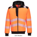 Orange PW3 Hi Vis Zipped hoody hoodie full zip hooded top Hoodie -PW327 Portwest Active-Workwear This PW3 Hi-Vis Hoodie offers ultimate comfort with a contemporary design, contrast panels and HiVisTex Pro reflective tape for extra visibility. The highly durable fabric has a soft handle for maximum wearer comfort. Packed with functionality, including two side pockets and chest zipped pockets for secure storage.