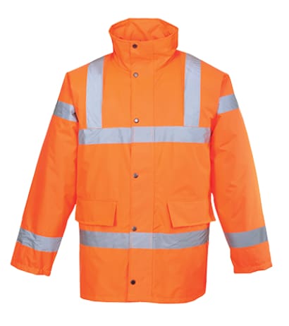 Portwest rail ris 3279 waterproof orange hi vis traffic jacket - rt30