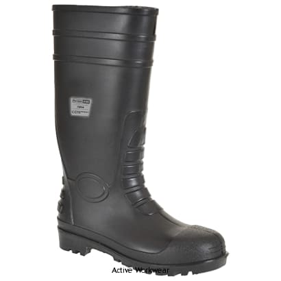 Portwest Safety Wellington Boot Steel toe- FW94 Wellingtons Active-Workwear Safety Wellingtons are manufactured from virgin PVC/Nitrile in a seamless watertight construction. Features include a 200 joule steel toecap slip resistant outsoleantistatic washable nylon lining and kick off