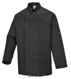 Portwest Suffolk Stud Fastening Unisex Chefs Jacket - C833, black chef coat with buttons