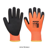 Portwest Thermo Pro Ultra Water/Oil Repellent work gloves-AP02 Workwear Gloves Portwest Active Workwear Using innovative technology this glove repels water and heavy oils. Liquid placed on this glove rolls off, protecting the underlying surface. The twin liner traps heat and allows breathability. Sandy palm finish gives improved grip.