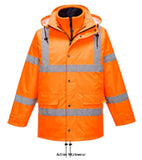 Orange Rail Portwest Waterproof Breathable Hi-Vis Shell Interactive RIS 3279 Jacket - RT63 Hi Vis Jackets Active-Workwear| A high quality interactive shell jacket that can be teamed with our high visibility interactive fleece for extra insulation. Waterproof and breathable to the highest standards, this jacket has multiple features including a detachable hood, multiple pockets for ample storage and durable reflective tape for maximum visibility.