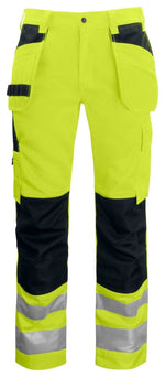 Projob 6531 high visibility work trousers with knee pad and tool pockets - class 2