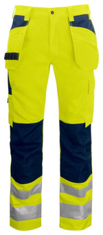 Projob 6531 high visibility work trousers with knee pad and tool pockets - class 2