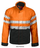 Orange Projob Hi Vis Padded Work Jacket with Zipped Collar Class 3 - 646407 Hi Vis Jackets Active-Workwear  Padded jacket with zipper up to collar. Front zipper closure with press studs. Two breast pockets, one with loop. Two deep side pockets with zippers. Inner pocket with zipper. Adjustable