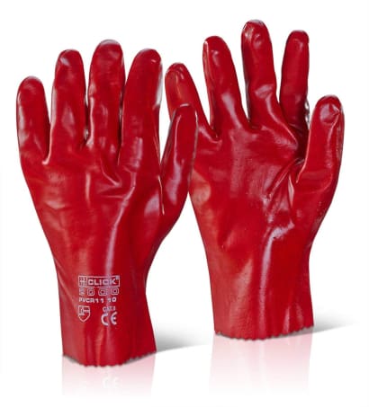 Pvc gauntlet liquid proof red 11’ 28cm rubber glove (pack of 10 pairs) -pvcnr11