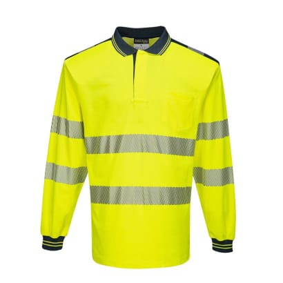 Pw3 hi vis polo shirt long sleeved breathable ris3279 portwest t184