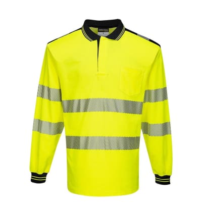 Pw3 hi vis polo shirt long sleeved breathable ris3279 portwest t184