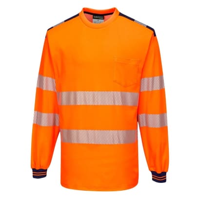 Pw3 segmented hi vis long sleeved tee shirt ris 3279 portwest t185