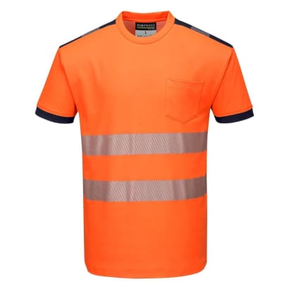 Hi vis tee shirt with pocket short sleeved high viz work t-shirt portwest pw3 t181