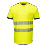Yellow Navy PW3 Vision Segmented Hi Vis Tee Shirt with Pocket RIS 3279 Portwest T181 Hi Vis Tops Active-Workwear Constructed using premium Hi Vis Tex Pro tape, this Portwest Vision Cotton Comfort t-shirt offers excellent freedom of movement due to its segmented tape design. Lightweight, stylish and breathable, this t-shirt is the perfect choice. Moisture wicking fabric helping to keep the body warm, cool and dry Lightweight flexible Hi Vis