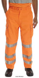 Rail Specification Hi Vis Trousers With Kneepad Pocket Class 2 Hi Vis Rst-RIS 3279 Hi Vis Trousers Active-Workwear Orange "Rail spec" trousers 280gsm 80-20 polyester cotton Teflon treatment coated for improved soil release Durable hard wearing whilst remaining soft and comfortable Triple sewn seams for extra strength 7 Belt loop waistband 2 x cargo pockets Knee pad pockets 3 x 3M Scotchlite Retro-reflective leg bands Tall and short leg option available EN ISO 20471 Class 2 high visibility 