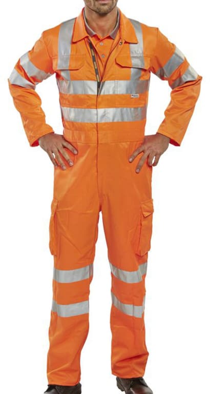 Hi vis coveralls with cargo pockets and teflon coating