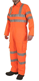 Hi vis coveralls with cargo pockets and teflon coating