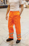 Result Hi Vis Class 1 Waterproof Over Trousers-R22X Hi Vis Trousers Active-Workwear| EN ISO 20471:2013 specification, Class 1 approved Conforms to 89/686/EEC directive Waterproof, windproof Taped seams No outside leg seam  Elasticated waist with drawcord adjuster 2 side access pockets and 1 back key pocket 50mm sewn on tapes incorporating 3M™ Scotchlite™ reflective materials Stud closing ankle adjusters