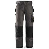 Grey muted black Snickers 3 Series Original Loose Fit Duratwill Work Trousers -3312 Trousers Active-Workwear Extremely hard-wearing work trousers made in dirt repellent DuraTwill fabric. Features an advanced cut with Twisted Leg design, Cordura reinforcements for extra durability and a range of pockets, including phone compartment. Advanced cut with Twisted Leg design and Snickers Workwear Gusset in crotch