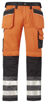 Snickers 3233 high visibility work trousers with kneepad & holster pockets class 2 -3233