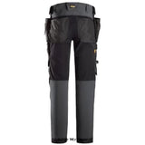 Grey Black Snickers AllroundWork 4-way Stretch Softshell Trousers Holster Pockets-6275 Trousers Snickers Active-Workwear Full-stretch trousers that feature windproof softshell material and thin, elastic panels a combination that provides wind protection, freedom of movement and efficient ventilation. Stretch CORDURA® knees offer added durability and combines with pre-bent legs to ensure optimal fit.