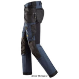 Navy Blue Snickers AllroundWork 4-way Stretch Softshell Trousers Holster Pockets-6275 Trousers Snickers Active-Workwear Full-stretch trousers that feature windproof softshell material and thin, elastic panels a combination that provides wind protection, freedom of movement and efficient ventilation. Stretch CORDURA® knees offer added durability and combines with pre-bent legs to ensure optimal fit.