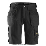 Snickers Craftmans Canvas Plus Work Shorts with Holster Pockets - 3014 Shorts & Pirate Trousers Active-Workwear Amazing work shorts made in Canvas+ fabric. Features an advanced cut with Twisted Leg™ design, Cordura® reinforcements for extra durability and hook and loop tool fasteners. Plus, a range of smart pockets, including holster pockets and phone compartment. Made in Canvas+ fabric with Cordura® reinforcements for extra durability Advanced cut with Snickers Workwear Gusset
