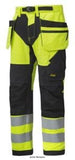 Snickers flexiwork high visibility work trousers with holster pockets - class 2 lightweight and flexible