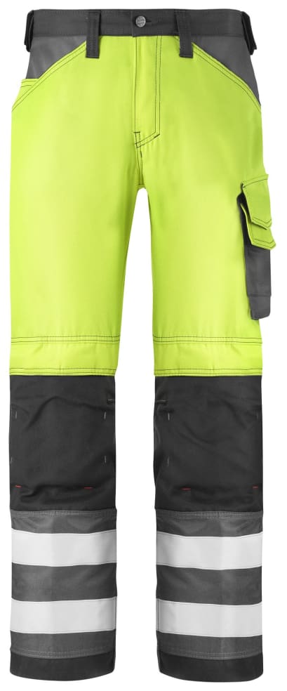 Snickers high visibility 3 series work trousers with kneepad pockets - class 2