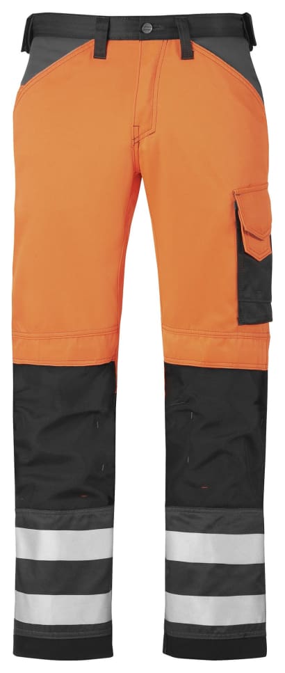 Snickers high visibility 3 series work trousers with kneepad pockets - class 2