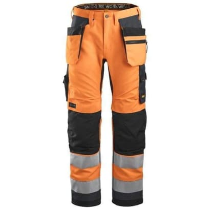 Snickers high visibility stretch work trousers with holster pockets - class 2 - 6230