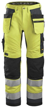 Snickers high visibility stretch work trousers with holster pockets - class 2 - 6230