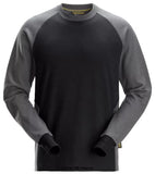 Black Grey Snickers  Workwear Two Tone Coloured Sweatshirt Work Jumper-2840 Workwear Hoodies & Sweatshirts Snickers Active-Workwear Snickers Workwear sweathirt with a clean design that provides great comfort and plenty of space for profiling. Cotton-polyester double interlock fabric.