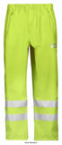 Yellow Snickers Workwear Hi Vis Waterproof Rain Trousers (Lightweight) Class 2 - 8243 Hi Vis Trousers Active-Workwear  A beacon in rainy weather. Completely waterproof high-visibility rain trousers. Made of stretchy PU-coated fabric with welded seams to ensure a 100% dry and comfortable working day. EN 343, EN 471, Class 2. Superior waterproof technology conforms to EN 343 and designed with totally waterproof seams