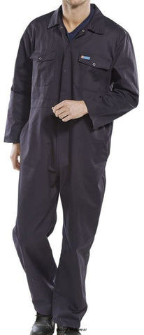 Navy Standard Overall 65/35 Polycotton Boiler suit Coverall - Beeswift Pcbs Boilersuits & Onepieces Active-Workwear 65% polyester 35% cotton Lay down collar Yoke back Concealed stud front 2 breast pockets with stud flap 2 lower welted pockets 2" (5cm) waistband with side elastication