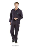 Navy Blue Standard Overall 65/35 Polycotton Boiler suit Coverall - Beeswift Pcbs Boilersuits & Onepieces Active-Workwear 65% polyester 35% cotton Lay down collar Yoke back Concealed stud front 2 breast pockets with stud flap 2 lower welted pockets 2" (5cm) waistband with side elastication