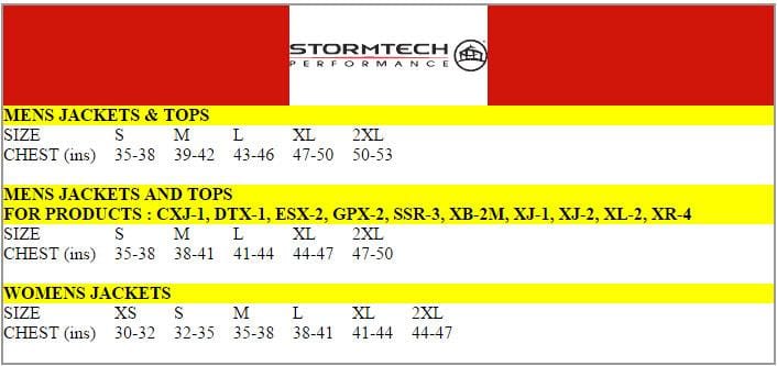 Stormtech Size Chart