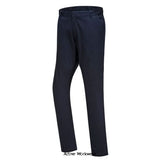 Blue Portwest Stretchy Slim Fit Chinos uniform work trouser - S232 Apparel Active-Workwear The stretch fabric gives the ultimate in comfort and freedom of movement. Features include side pockets, a rear buttoned jetted pocket and a hook and bar waist fastening.