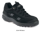 Suede Safety Trainers Steel Toe & Midsole Unisex sizes 3-12 Apache AP302 Shoes Active-Workwear Black suede safety trainer, Steel toe cap and mid-sole, Padded collar and tongue, Scuff trim. PU dual density sole, Chemical resistant sole, Oil resistant sole, Shock absorption 