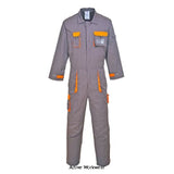 Grey Texo Contrast Zipped Coverall Boiler Suit with Kneepad pockets Portwest TX15 Boilersuits & Onepieces Active-Workwear This stylish coverall provides comfort and all over protection. Winning features include knee pad pockets hook and loop for cuff and hem adjustment and multiple pockets. High cotton content for superior comfort Non shrinking to ensure that this style maintains its shape wash after wash 50+ UPF rated fabric to block 98% of UV rays 14 pockets for ample storage Phone pocket Knee pad pockets