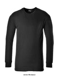 Black Thermal Base layer T-Shirt Long Sleeve XS to 5XL Portwest B123 Underwear & Thermals Active-Workwear A long sleeve t-shirt cut that offers optimum warmth at all times. The material construction allows the skin to breathe if conditions become too warm. The round neck makes it ideal for wearing as an under-garment 