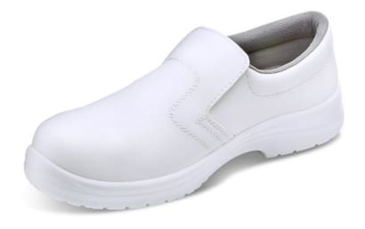 Vegan microfibre slip on safety shoe white s2 hospitality beeswift- cf832