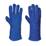 Welders protective blue 14’ leather gauntlet glove portwest a510