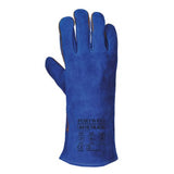 Welders protective blue 14’ leather gauntlet glove portwest a510