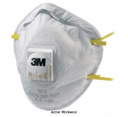 3M Cup Shaped Respiratory Mask With Valve P1V (Pack Of 10) - 8812 Respiratory Active-Workwear  3M 8812 Cup-Shaped Respirator (Valved) - FFP1 Provides respiratory protection against low levels of fine dusts and mists. Additional Information , 3M Cool Flow valve reduces heat build up
