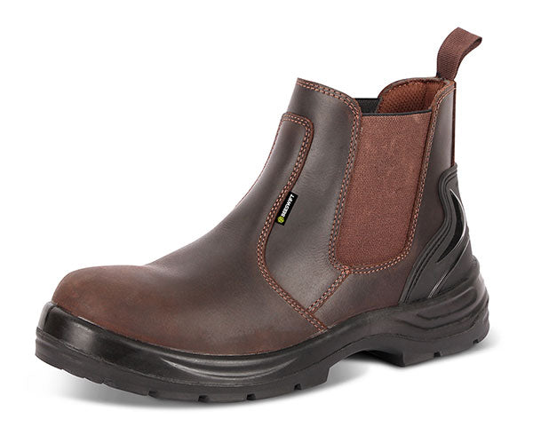 Safety dealer boot brown s3 steel toe and midsole pull on work boots- ctf42