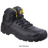 Black Waterproof Steel Toe Cap and Midsole S3 Safety Boot fully waterproof black safety boot with steel midsole and toe cap protection. Reduces foot fatigue through the shock absorbing heel and removable EVA foot bed. Features a cushioned bellows tongue. Includes a pull-on fabric loop at heel.
