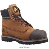 Brown Ambler Safety Waterproof S3 Safety Boot Scuff Boot- GOODYEAR WELTED lace up safety boot with durable external rubber scuff cap, water resistant full grain leather upper & internal waterproof membrane, steel toe, flexible composite midsole and hardwearing PU/Rubber outsole