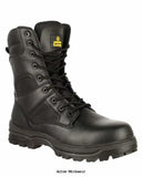 Amblers Composite S3 FS009C High Leg Safety Combat Boot Sizes 4-14 Boots Active-Workwear A durable metal free safety boot, with leather and mesh water resistant upper, 200J toe cap, antistatic function and penetration protection. Hi-leg safety boot with composite toe cap and midsole protection Leather and breathable mesh upper and dual density PU sole Secure fitting lace-up front with nine plastic eyelets Superb traction 