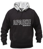 Black Apache Hoody Hooded Sweatshirt (Reinforced Arms) - APHOODSWEAT Workwear Hoodies & Sweatshirts Active-Workwear Dual colour warm comfortable hooded sweat shirt designed for fit and durability Hooded sweat shirt 65% Poly 35% Cotton Reinforced arms Double Layer hood with adjustable pull cord Double opening pouch pockets Heavy rib details to hem and cuffs